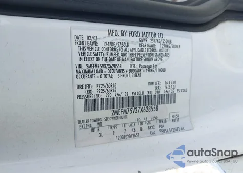 2007 Mercury Grand Marquis Ls z USA, uszkodzony, nr VIN 2MEFM75V37X628558